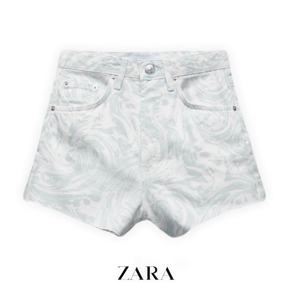 ZARA Women | Blue | Hi Rise Printed Shorts